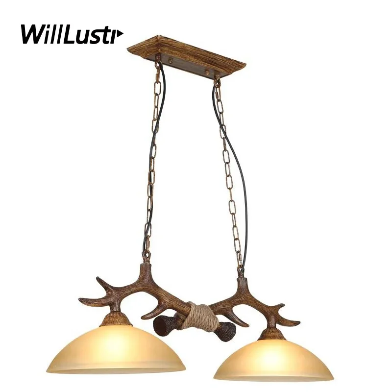 Resin Deer Antler Pendant Lamp Horn Suspension Ceiling Light for Hotel Bar Cafe Restaurant Store Loft Glass Hanging Chandelier
