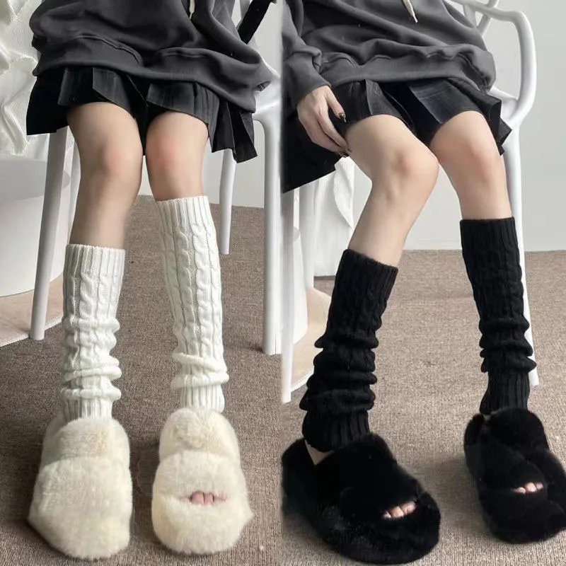 

Lolita Winter Warm Socks For Women's Leg Warmers Harajuku Style Jk White Warm Women's Knitted Socks And Boots Cover Knee Socks