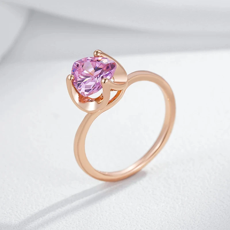 Wbmqda Geometric Pink Stone Ring For Women 585 Rose Gold Color Wedding Party Shiny Jewelry Accessories