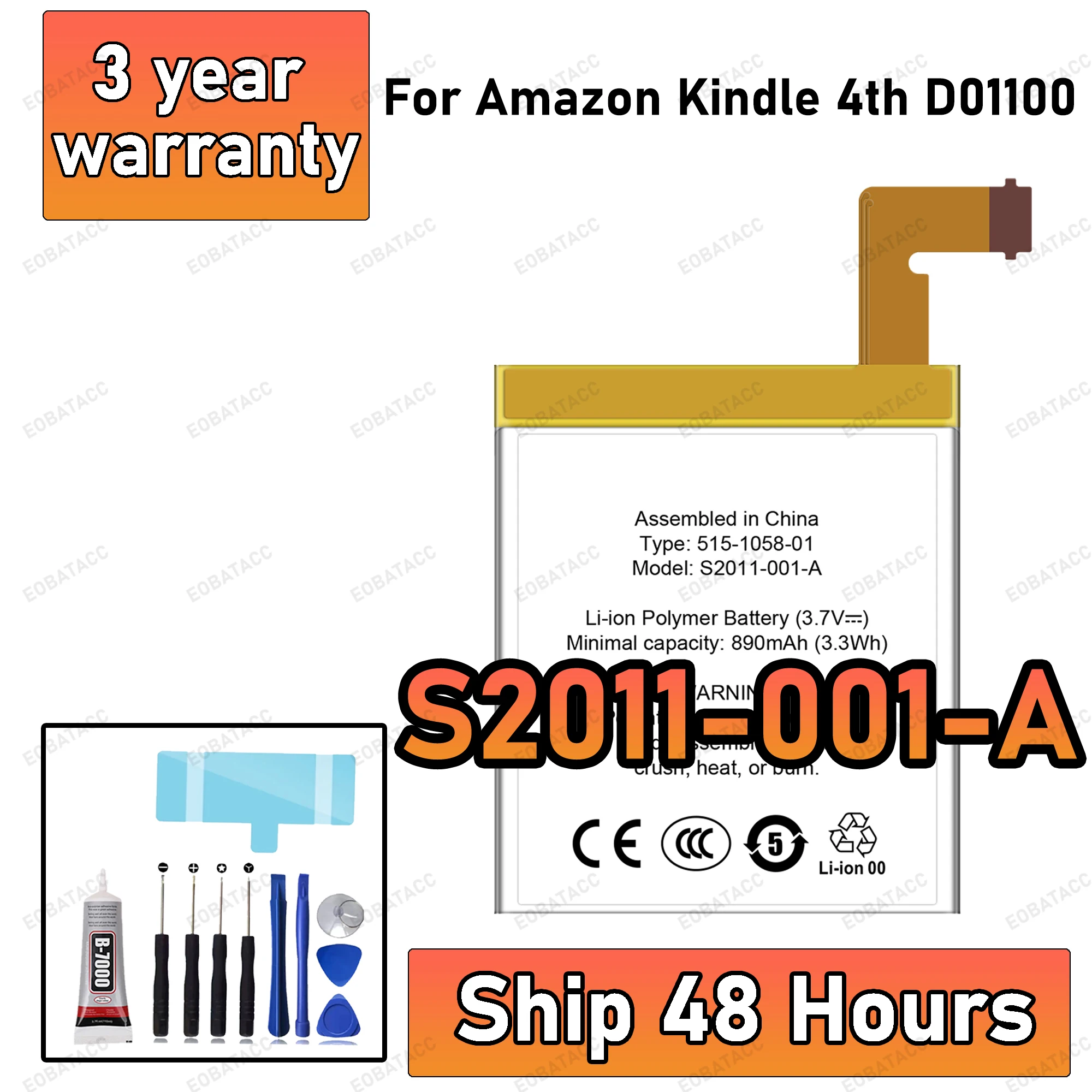 

100% New High Quanlity S2011-001-A 515-1058-01 BATTERY For Amazon Kindle 4th KINDLE 4 D01100 Batteries+Free Tools