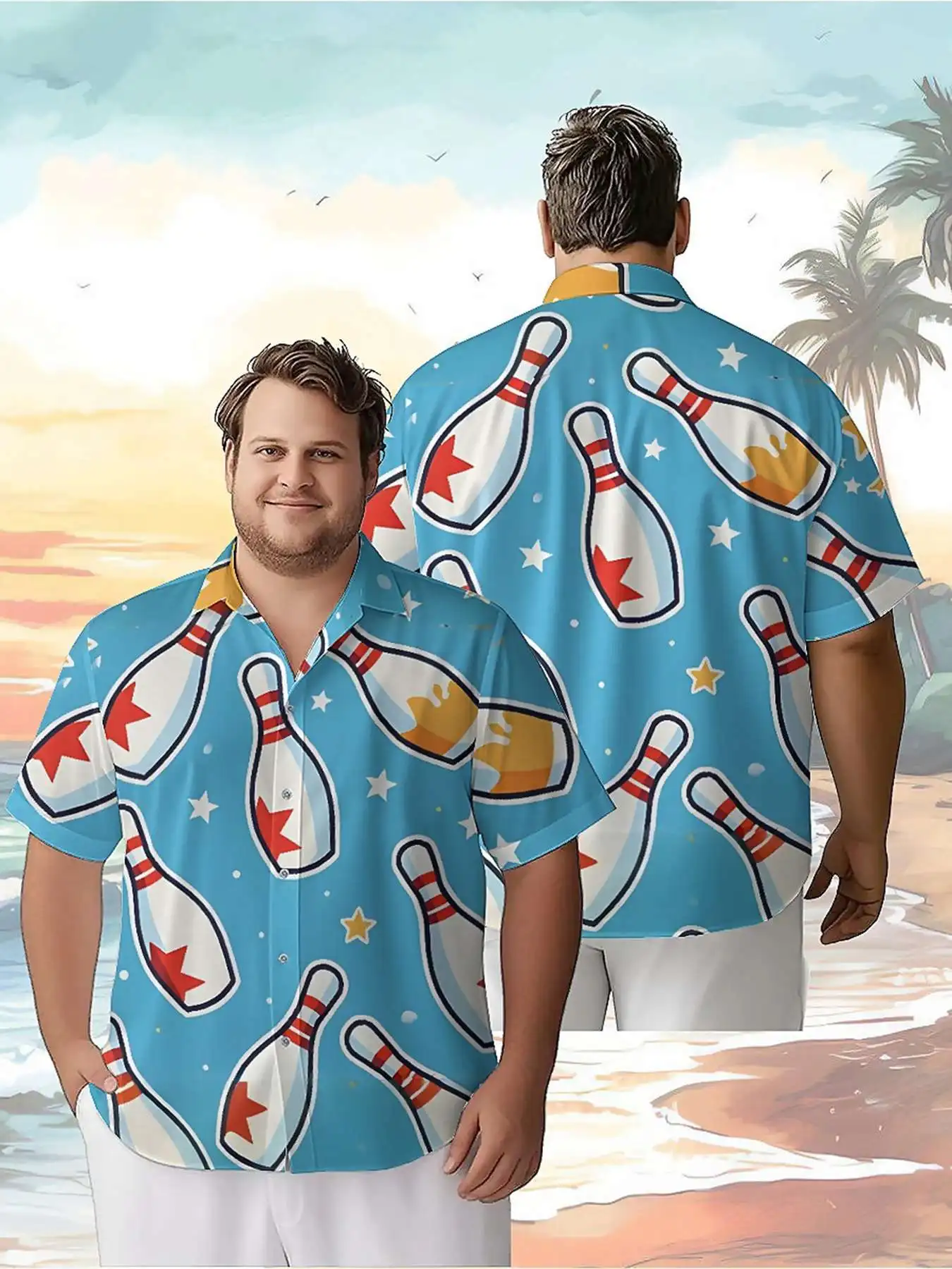 Men's Plus Size Hawaiian Shirts Fun Bowling Theme pattern,New in Summer Fashion Tops,Hip Hop Rock Streetwear