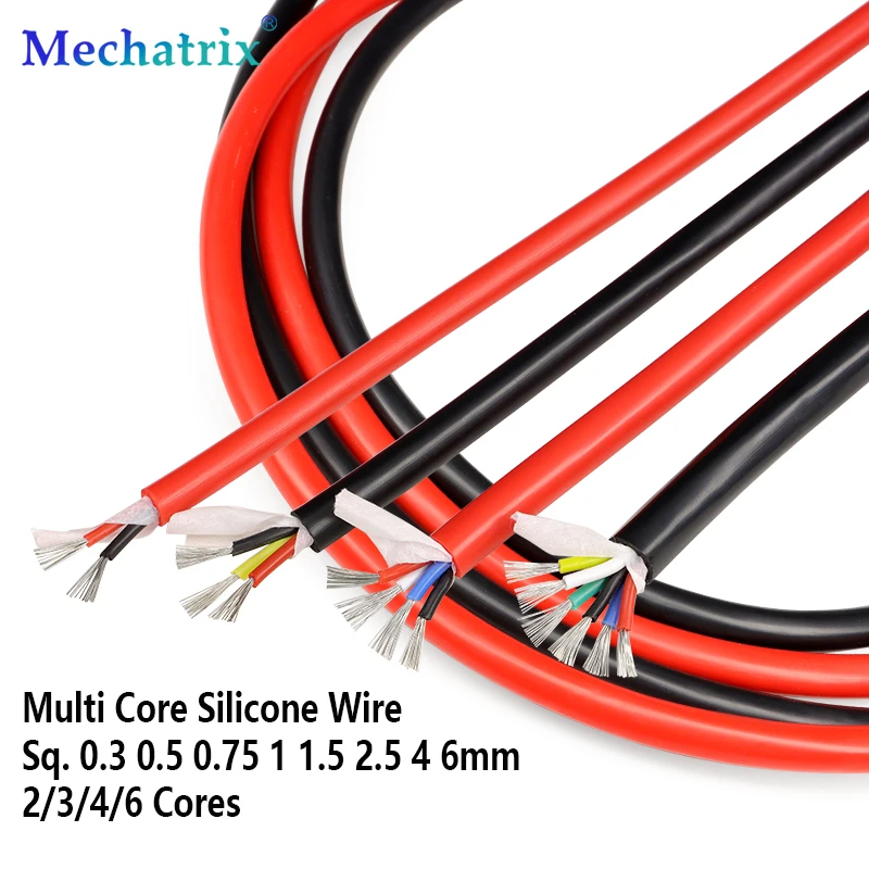 1 Meter Soft Silicone Rubber Wire Sq. 0.3 0.5 0.75 1 1.5 2.5 4 6mm 2 3 4 6 Cores Flexible High Temperature Tinned Copper Cable