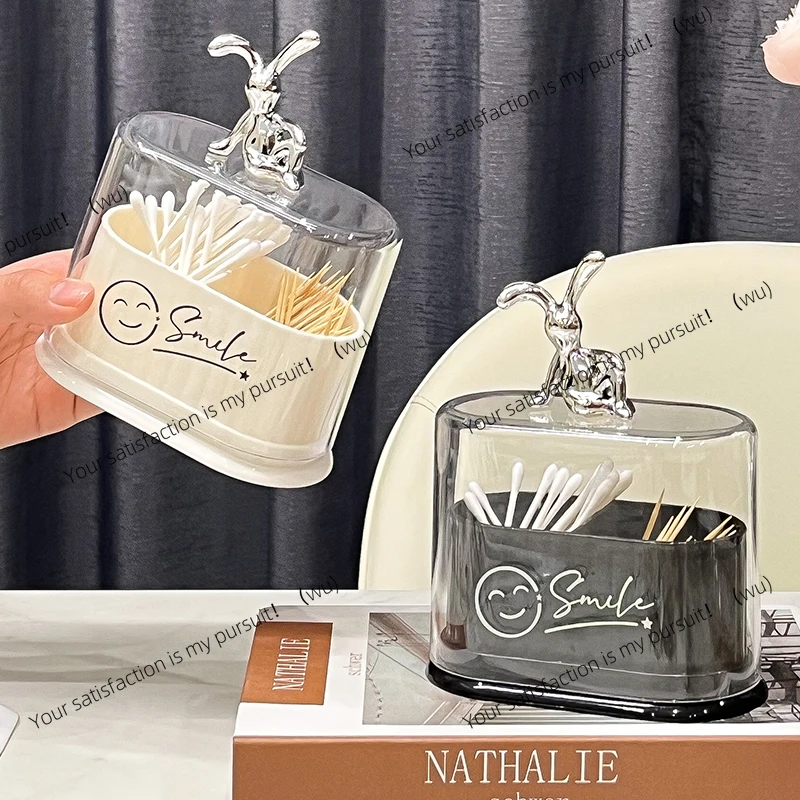 Rabbit toothpick box household light luxury cotton swab tube toothpick dental floss storage box high-value high-end commercial