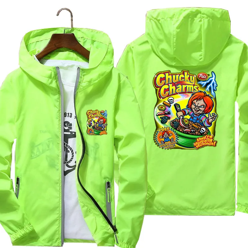 Chucky Charms V2 Horror Halloween Slim Fit Parkas Men's Hooded Male Windbreaker Coat ultra-thin Sunscreen Pilot Cycling Jacket