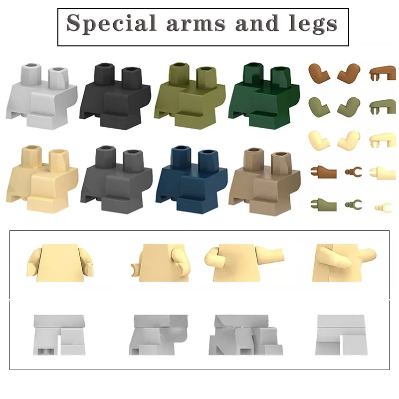 WW2 Military Figures Arms Legs Hand Body Parts Building Blocks Police Weapons Gun City MOC Accessories Bricks Army Soldiers Toys