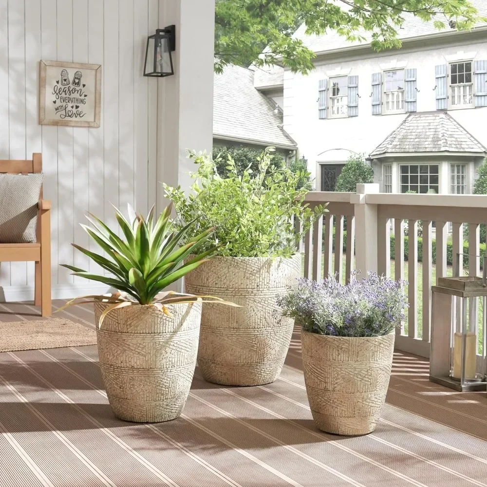 

L Large Indoor Outdoor Planter Decorative Flower Pots Round Concrete Planter Set Of 3 Garden Decorations Home Patio Planters