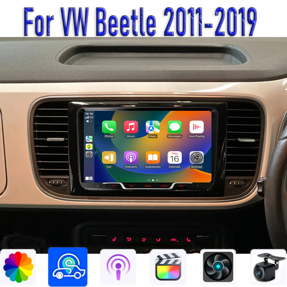 

GPS 9'' For VW Beetle 2011-2019 Car Radio Head Unit Wireless Carplay Apple Android 15 Auto Intelligent System Camera WIFI BT FM