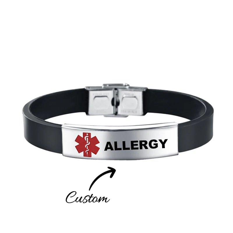 Custom Medical Alert ID Bracelet for Men Women Kids, Silicone Adjustable SOS Engraved Medical Bracelet