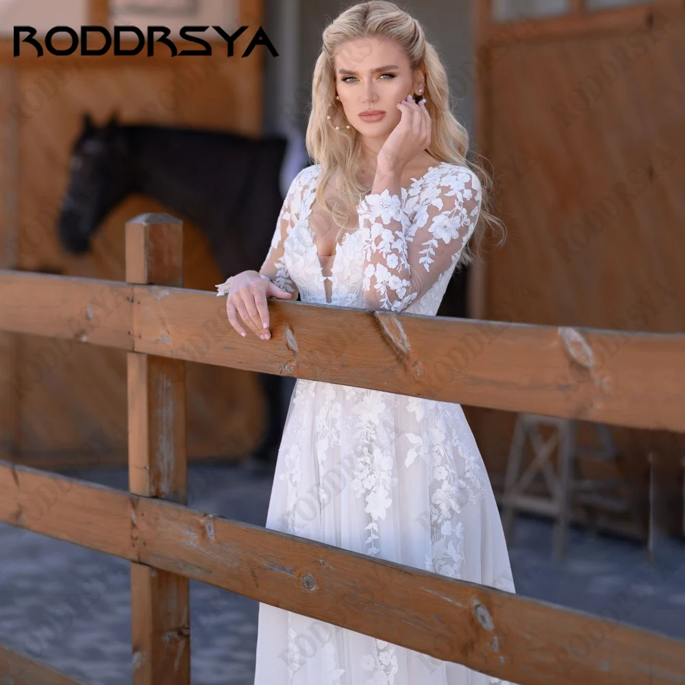 RODDRSYA gaun pernikahan yang indah untuk pengantin 2023 gaun pengantin A-Line lengan panjang gaun pengantin renda Applique V-Neck Tulle vestidos de novia