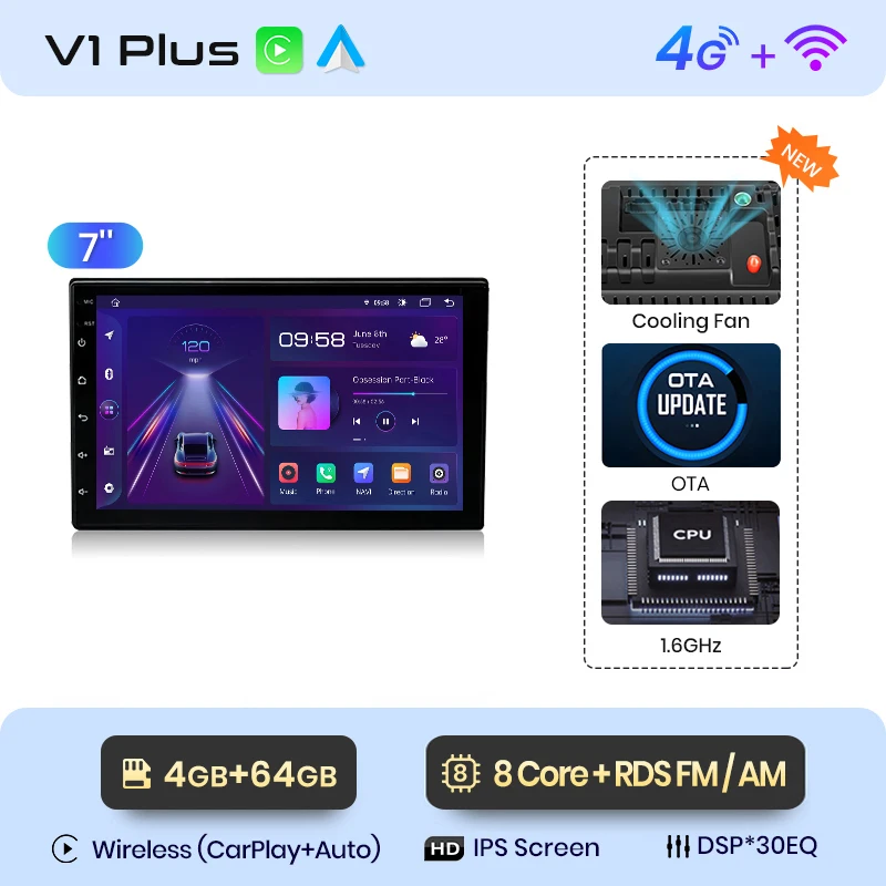 Junsun 7 9 10'' Universele Autostereo Radio CarPlay Android Auto voor VW Fiat Renault Nissan Peugeot Ford Hyundai Kia Honda Toyota Seat IPS Scherm Multimedia Speler Slimme intelligente systemen 2 Din