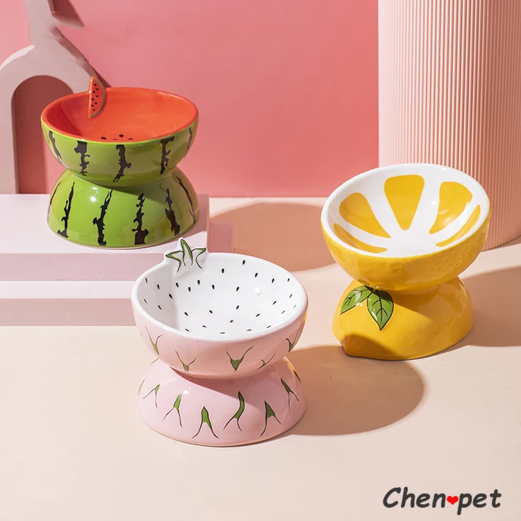 New Designs Cute Fruit Shapes Pet Food Bowls Ceramics Watermelon Lemon Cat Bowls Small Dog Food Water Feeder Pet Supplies