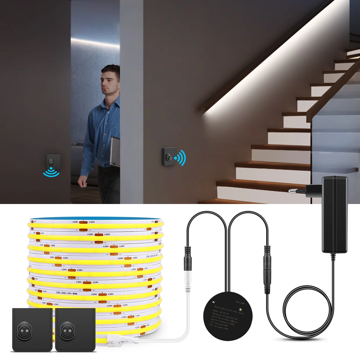 

5M 10M LED Stairs Step Night Light With USB Rechargeable PIR Motion Sensor Switch COB LED Strip DIY Under Bed Cabinet Room Light