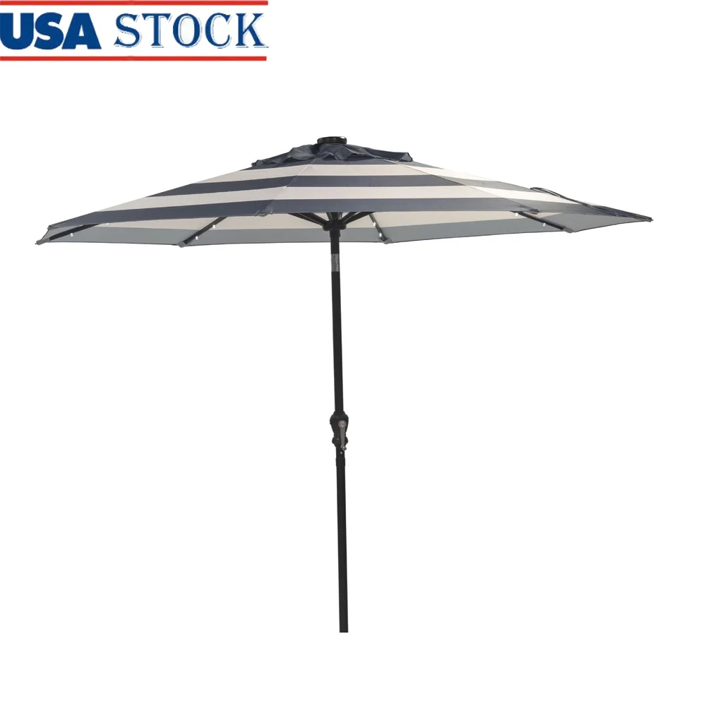 

Deluxe Lighted Solar Patio Umbrella 93.5 Inch Octagon Market Umbrella with Crank Lift Adjustable Tilt Waterproof Aluminum Ribs