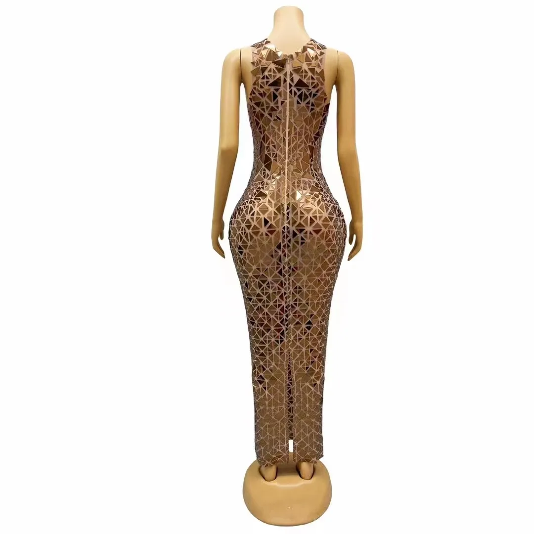 New Designed Luxury Copper Mirrors Dress Birthday Celebrate Transparent Performance Sexy Outfit Party Collections huangjinjia