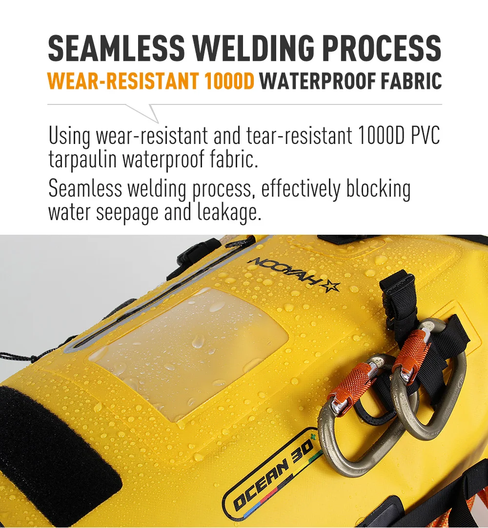 NOOYAH Waterproof Dry Bag IPX8 Roll-Top Closure Waterproof Backpack Fishing Bag Double Layer Rucksack Outdoor Sport Dry Backpack