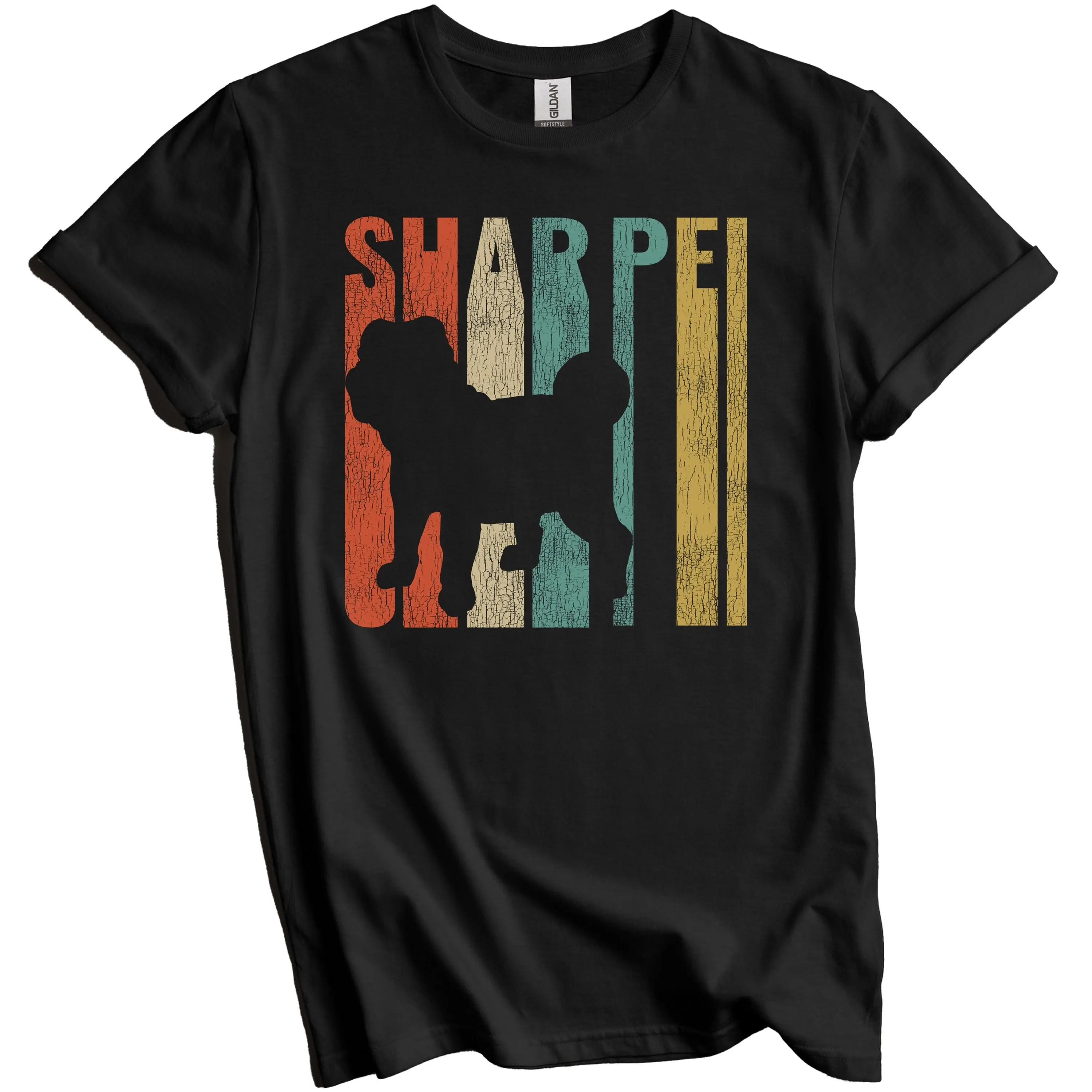 Shar Pei T Shirt Retro For Owner 1960'S 1970'S Vintage Style Dog Silhouette Cracked Worn Distressed Look