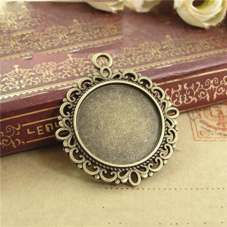 10pcs Antique Pendant Charms 20mm Base Settings Cabochon Cameo Tray Bezel Blank Fit 20mm Cabochons Cameo DIY Jewelry Findings