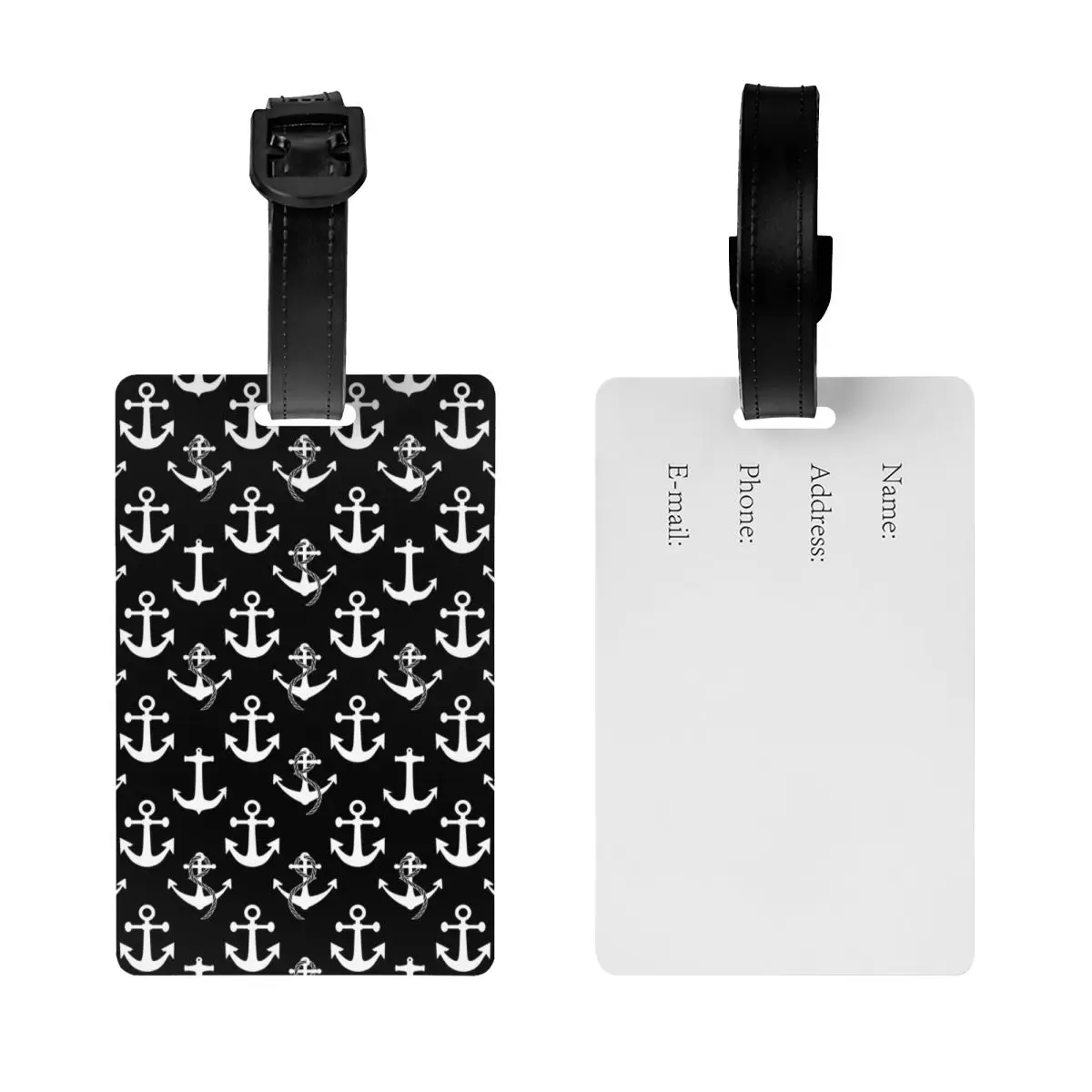 Custom Black And White Nautical Anchor Pattern Luggage Tag Sailing Sailor Suitcase Baggage Privacy Cover ID Label