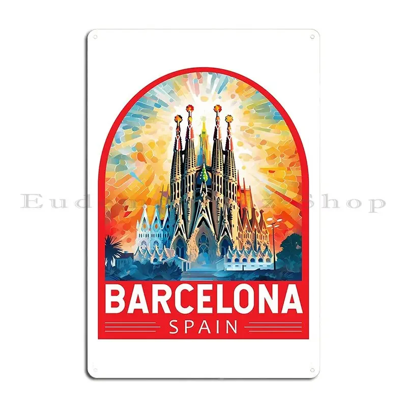 Barcelona Spain Travel Art Emblem Metal Sign Print Cinema Garage Garage Party Tin Sign Poster