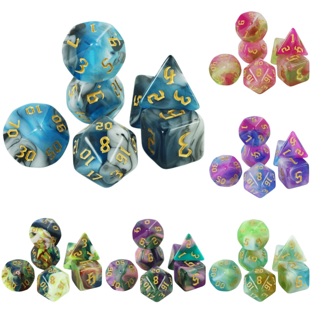 DND Dice Set 7pcs D4-D20 Polyhedral Digital Dice for Tabletop Board Game Role-Playing Games Accessories, Blending Colours Dice