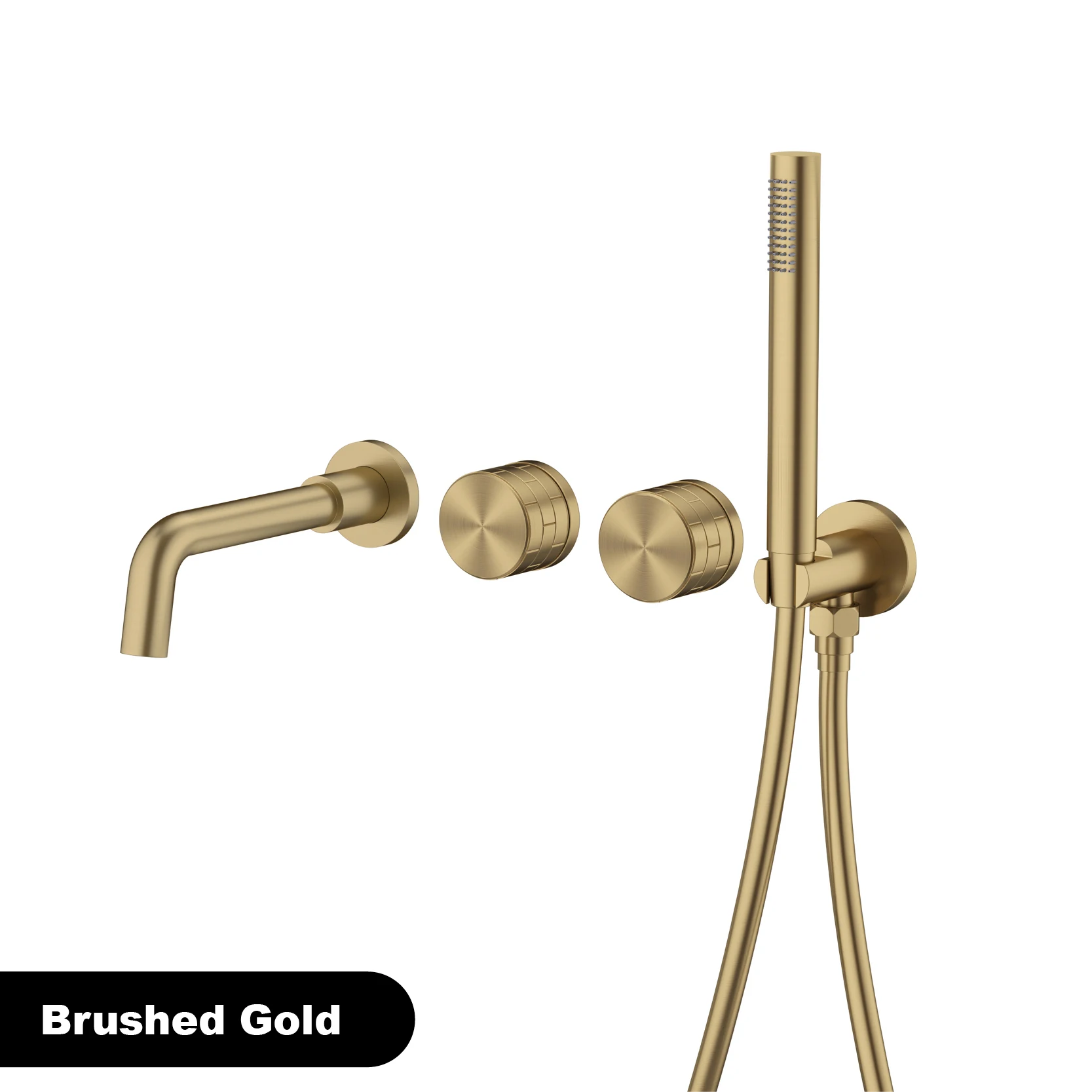 Luxe messing geborsteld goud wandgemonteerde badkamerkraan met ingebedde dubbele handgreep warm en koud water 2-functie badkuipmengkraan