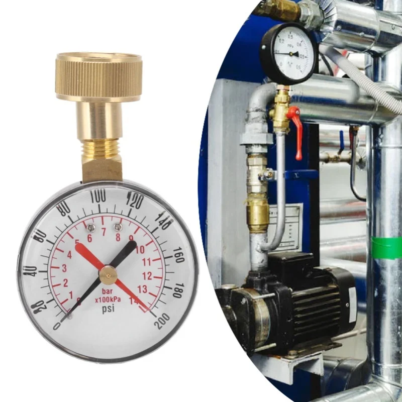 Water Pressure Gauge Aluminum Alloy Iron 0 To 200Psi Universal Water Pressure Test Gauge With 3/4 Female Hose Thread For