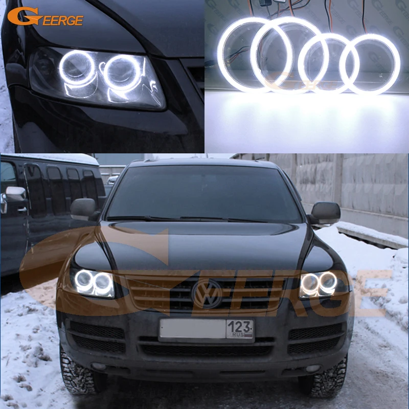 For Volkswagen VW Touareg 7L 2003 2004 2005 2006 2007 2008 2009 2010 Day Light Ultra Bright COB Led Angel Eyes Kit Halo Rings view 2