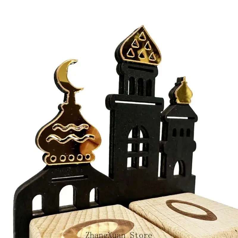 Ramadans Tabletop Countdown Calendar Sign with Wooden Interchangeable Block 3XUF