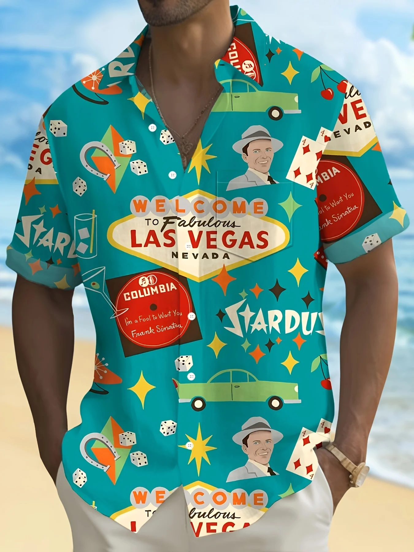 

Las Vegas Poker Print Vacation Shirt Summer Men'S Fashionable And Casual Full-Width 3D Color Printed Shirt, Comfortable to