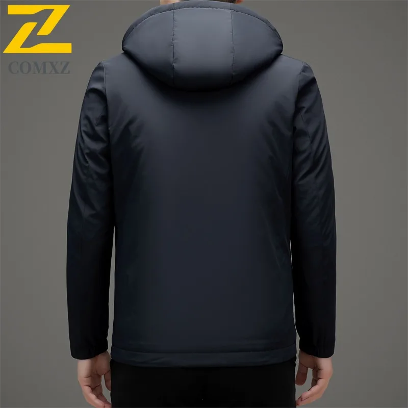 COMXZ Men Down Jacket Casual Detachable Hooded Outdoor Adventure Windproof  Parka 90 Percent White Duck Down Winter Garment