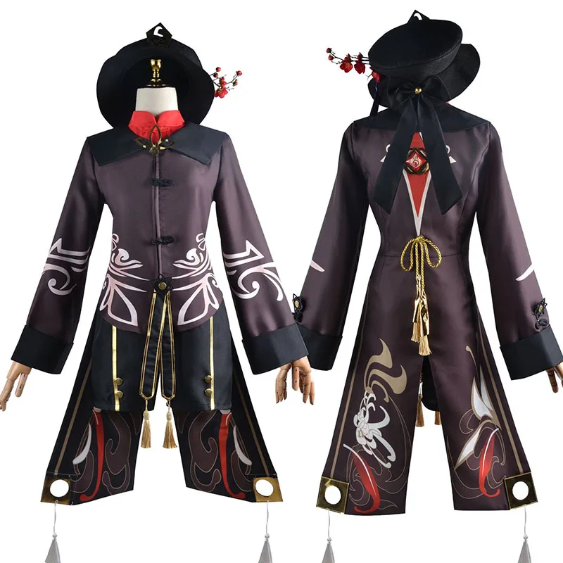 Hutao Cosplay Game Genshin Impact Costume para Mulheres, Peruca, Sapatos, Uniformes, Vestido Hu Tao, Conjunto Completo, Festa de Halloween