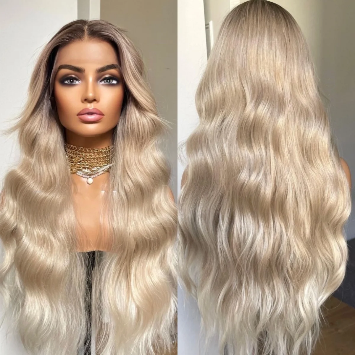 

Длинные волнистые парики для тела, золотисто-русый синтетический парик спереди, женский натуральный реалистичный вид, линия волос, плотность 180%, дешевые парики на каждый день