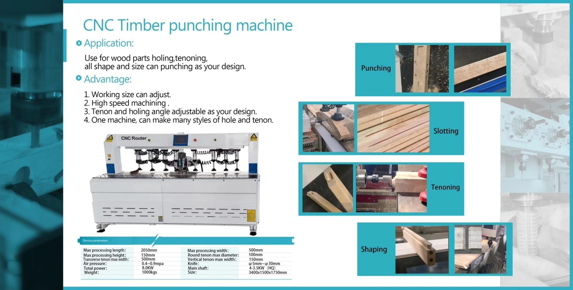 ZX Wood Tenon and Mortise Side Hole Drilling Tenoning Slotting Machine