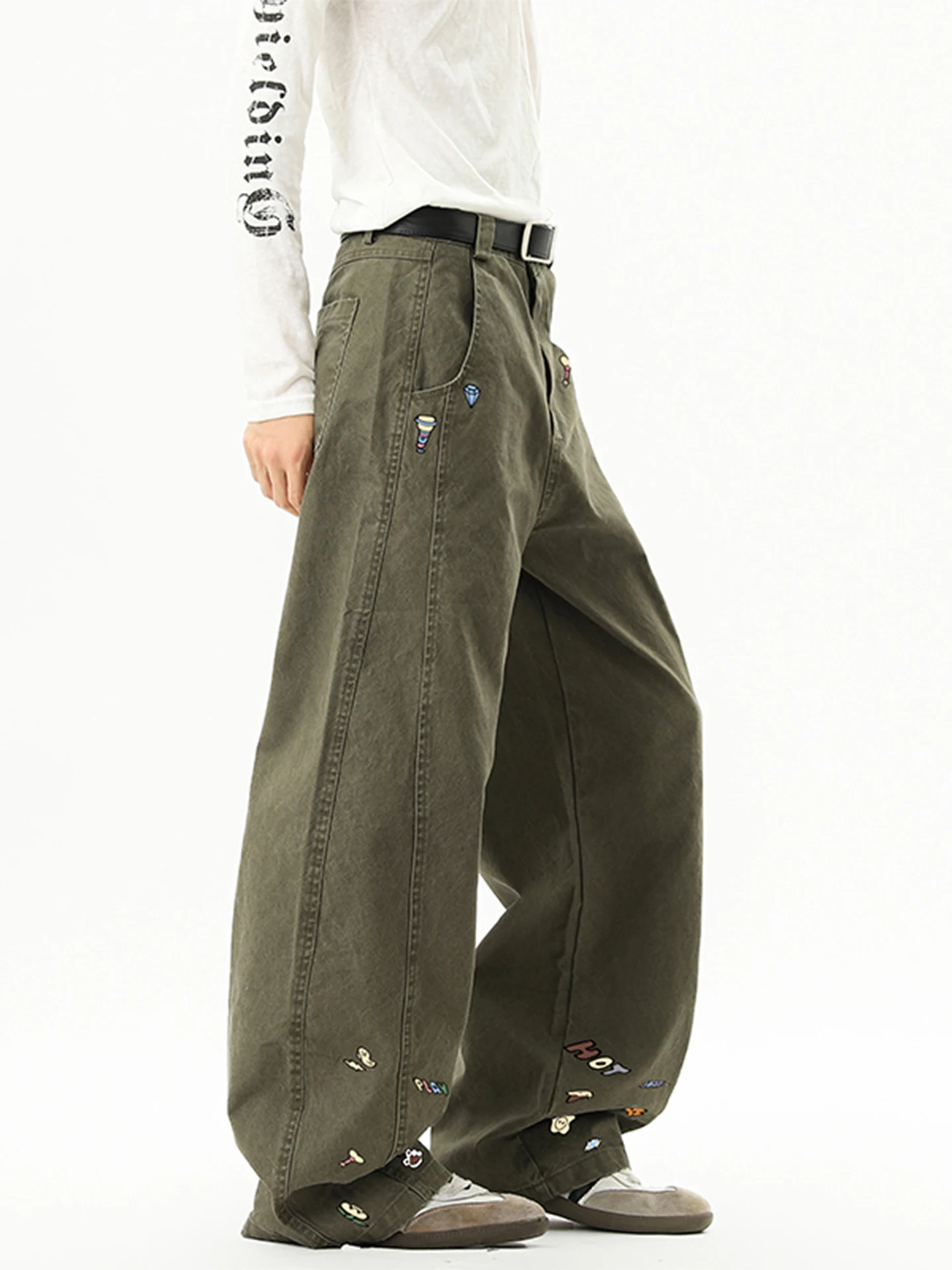 

Мужские повседневные брюки American Sle, прямые, свободного кроя, с принтом, осенние, модные, брендовые, в стиле High Street Cool Haome