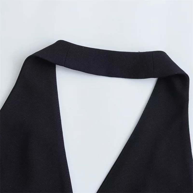 KEYANKETIAN Summer New Women Hanging Neck Waistcoat Vest Street Style Sexy Lacing With Halter Button Short Sleeveless Top Black