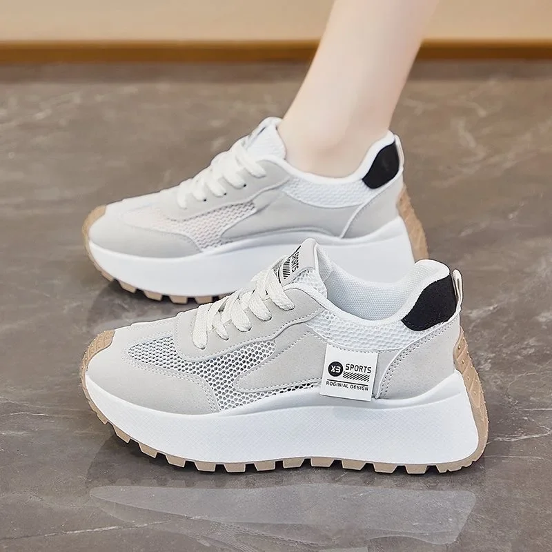 

Woman Vulcanize Shoes Spring Summer New Lace-up Chunky Sneakers Breathable Mesh Hollow Comfortable Fashion Casual Shoes