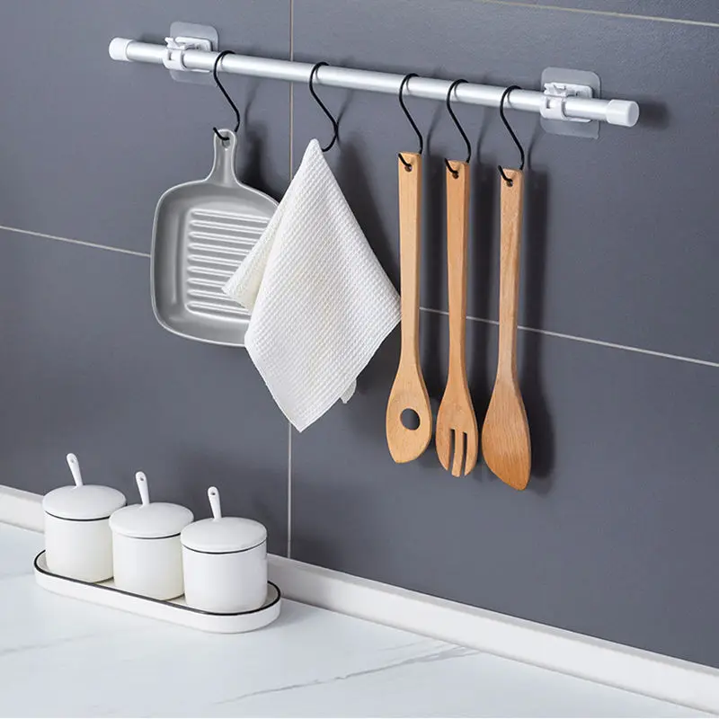 Self Adhesive Rail Hooks Nail-Free Curtain Clamp Rods Clips Hook Adjustable Shower Household Storage Hanging Stick Rack Holder