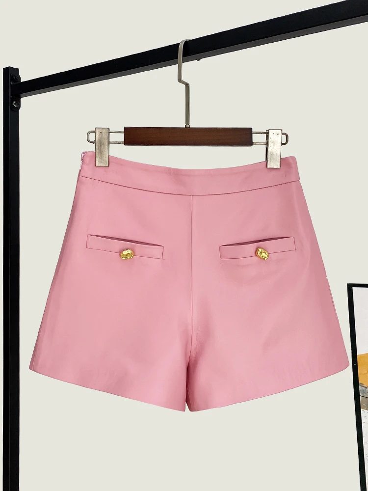 Spring New High Quality Genuine Real Leather Shorts Women's Natural Waist Wide Leg Pants Commuter's All-Matching Sheepskin