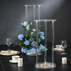 80cm 10pcs high round Acylic Floor Vase Clear Flower Vase Wedding Table Centerpiece Modern Vintage Stand Columns Decoration