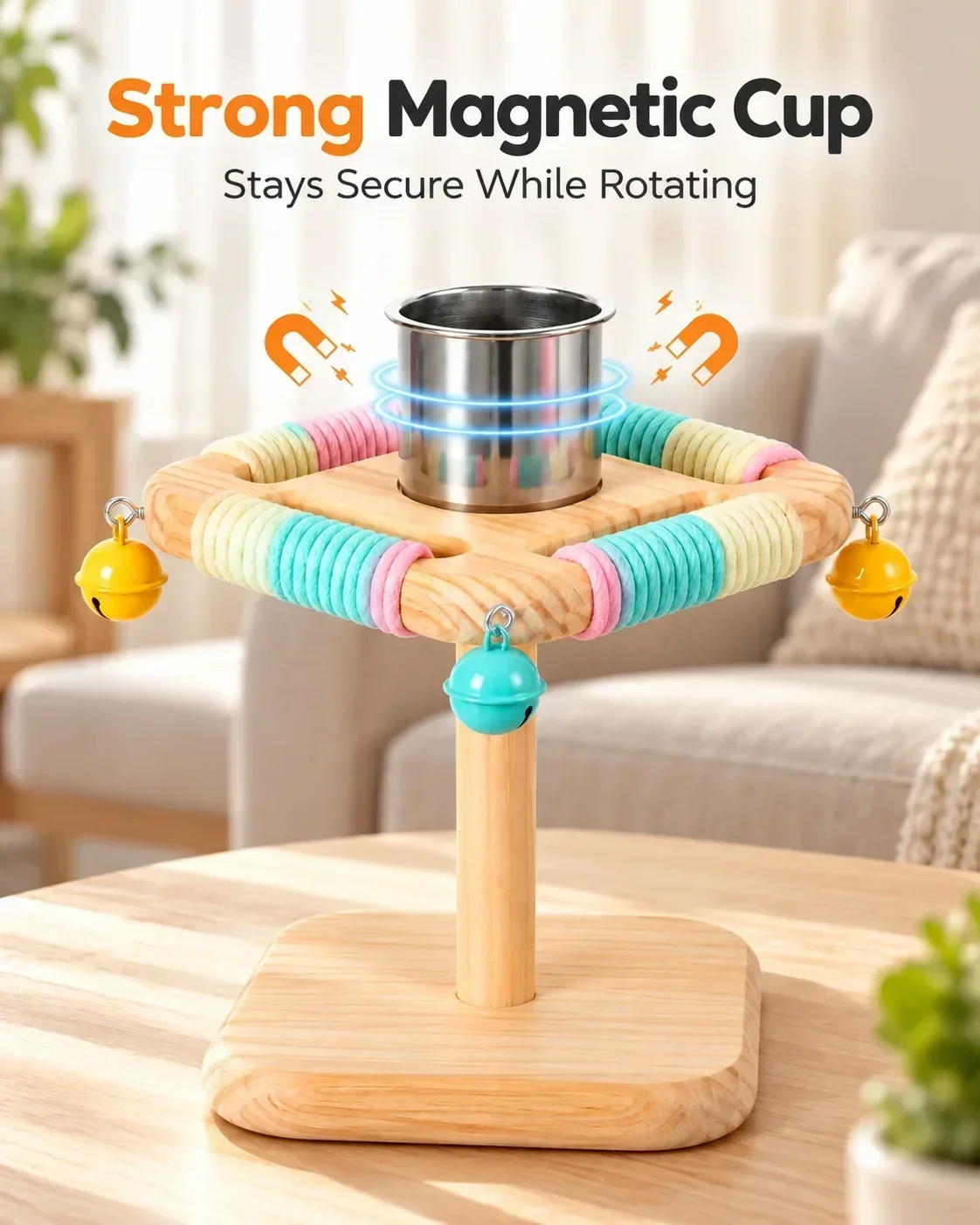Steering Wheel Parrot Toy, Rotating Bird Stand Perch, Windmill Interactive Toy for Cockatiel Budgie