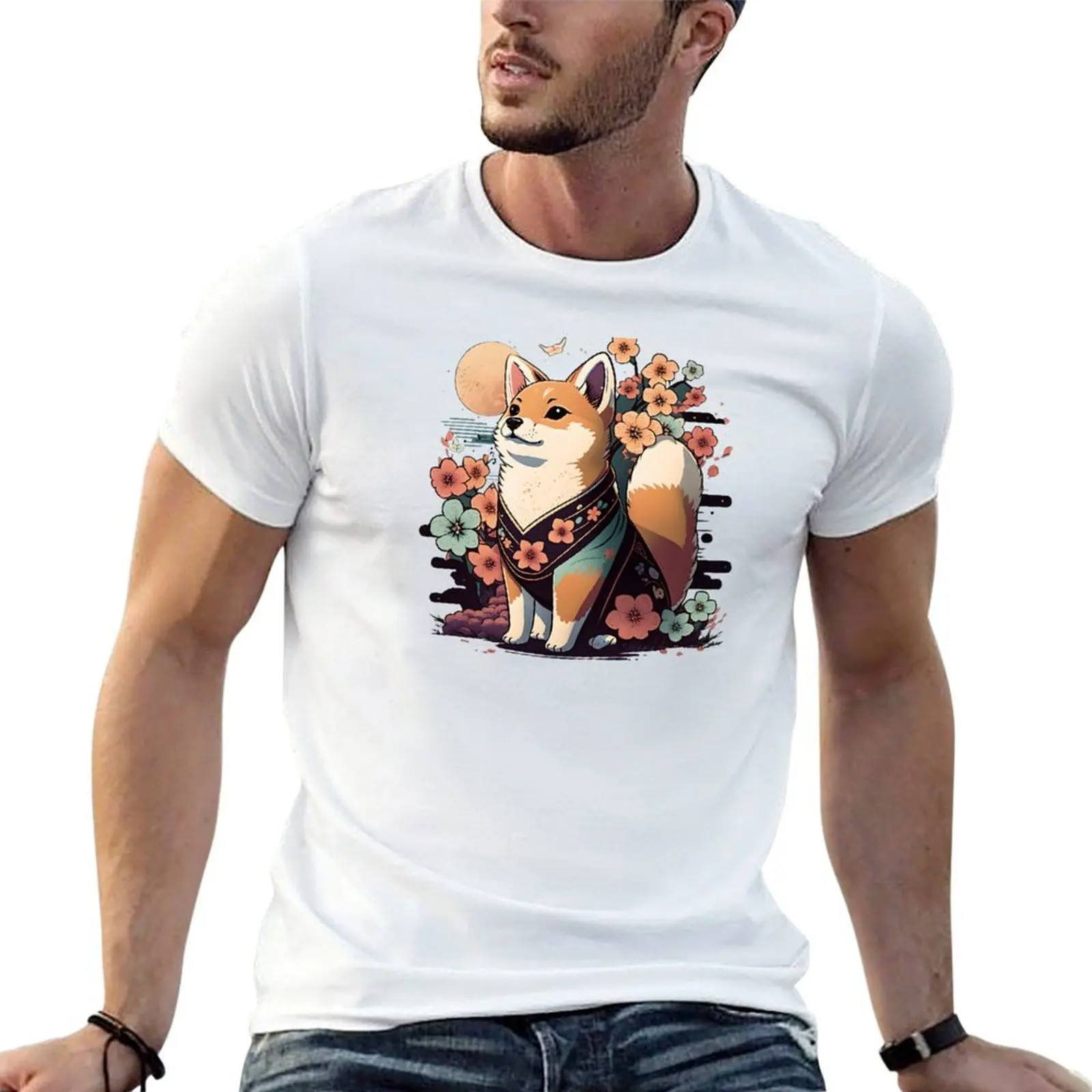 Kawaii shiba inu with rising sun T-Shirt t shirt man plain t shirt for man T-Shirt