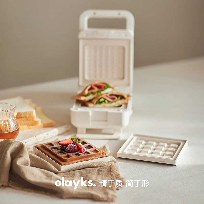 220V olayks Thick Press Sandwich Maker Timer Breakfast Machine Home Multi Function Waffle Toaster A