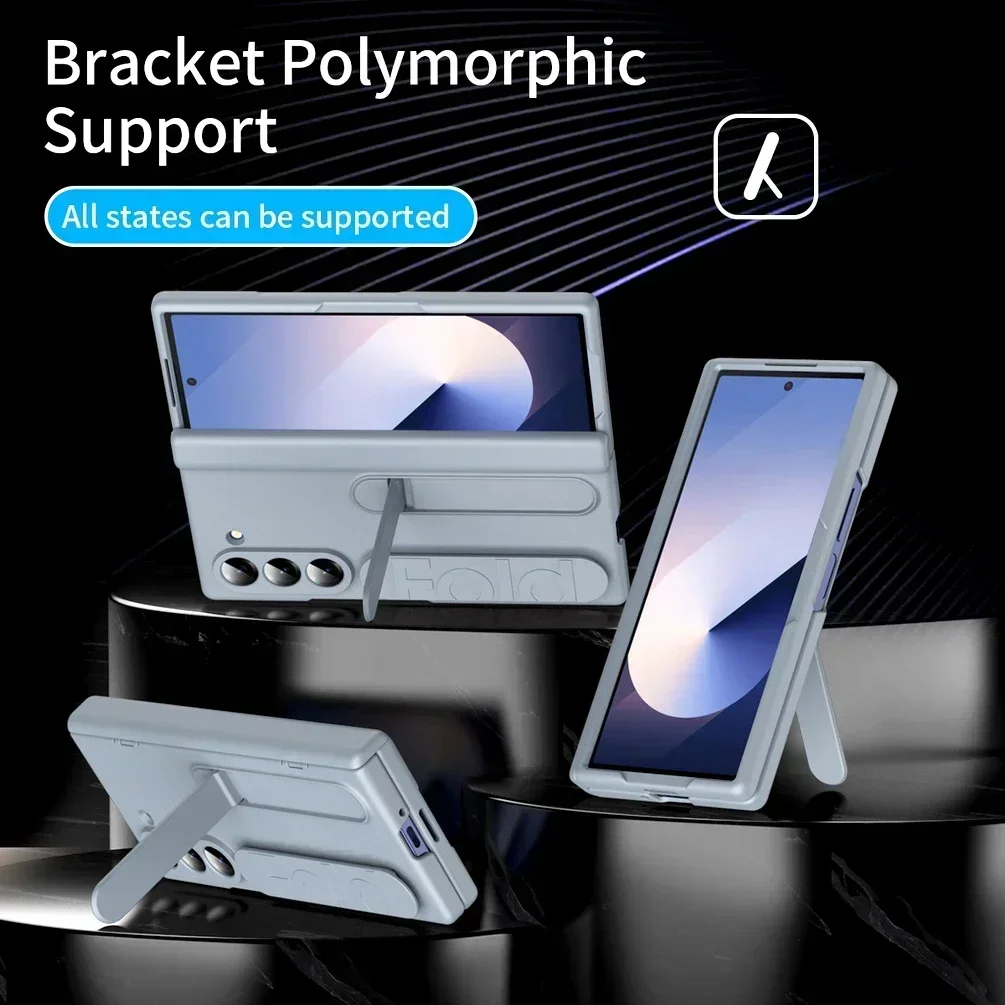 

Silicone Wrist Strap Foldable Bracket Tempered Glass Case For Z Fold 6 5 Fold7 Galaxy Z Fold 5 4 3 Camera Protect Cover