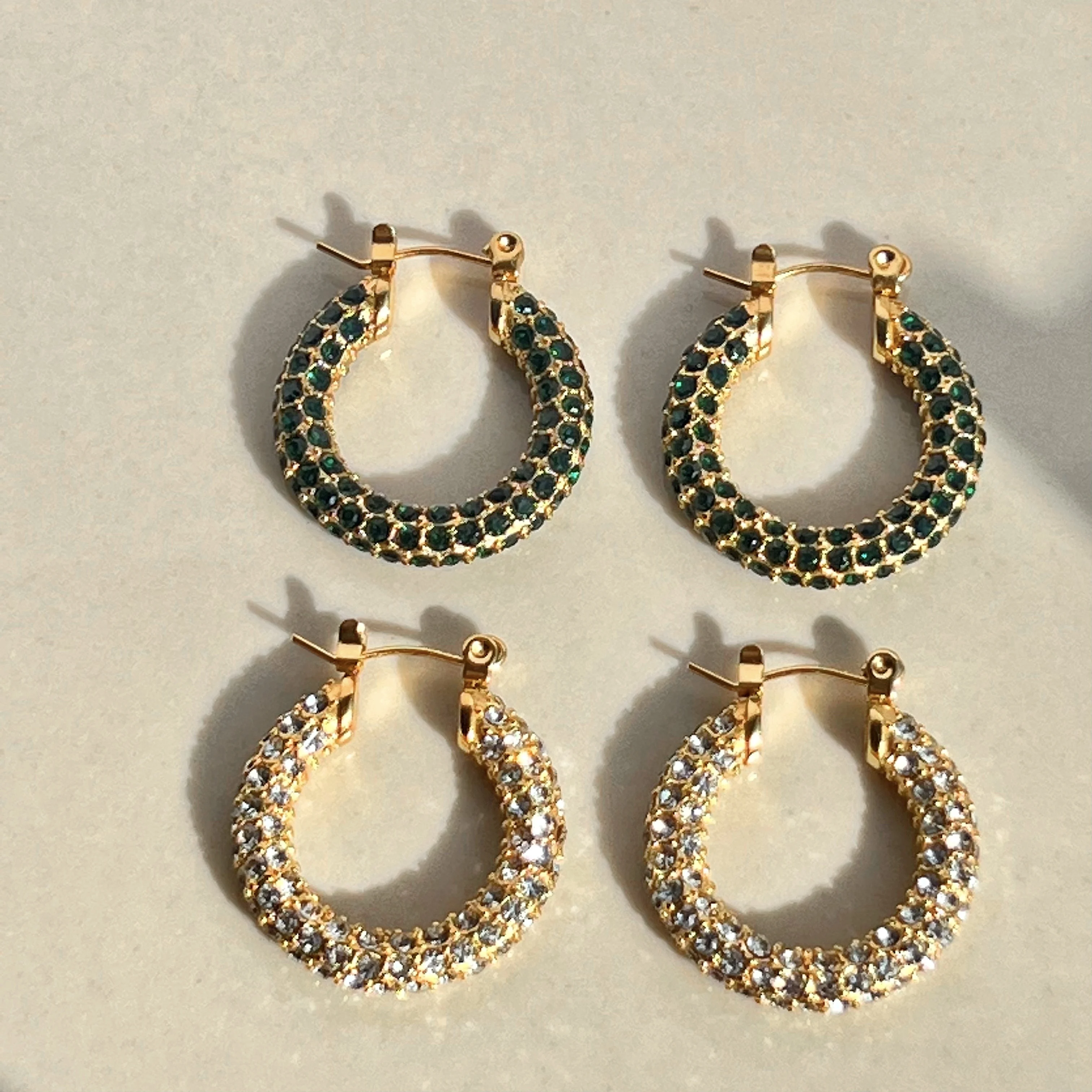 

DASEIN New Green Cubic Zirconia Hoop Earrings 2.3CM 18k PVD Gold Plated Hypoallergenic Stainless Steel Ins Style Women Jewelry