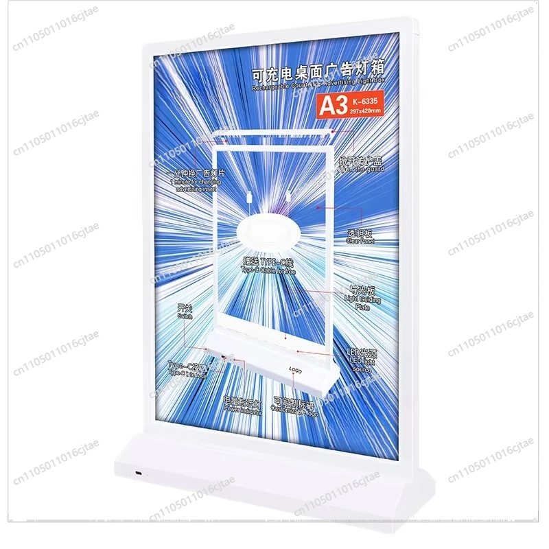 For Countertop Advertising Rack A3 A4 Light Box Menu Card Rack Display Rack with Light Desktop Rechargeable
