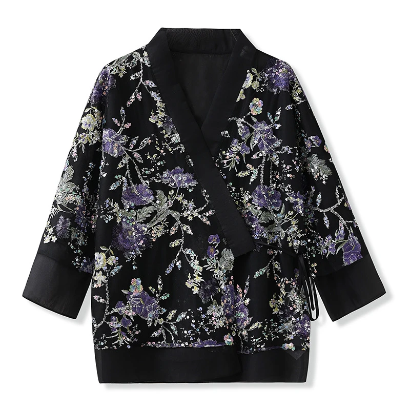 Japanese Kimono CardiganHaori Yukata Top Women Luxury Beads Sequin Embroidery Coat Exquisite Chinese Satyle Jacket Streetwear