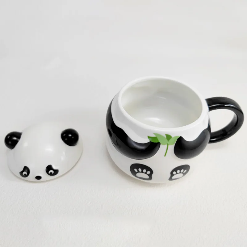 Cute Panda Ceramic Mug with Cover High Beauty Coffee Cups Creative Office Drinking Cup Breakfast Milk Mugs Couple Holiday Gift