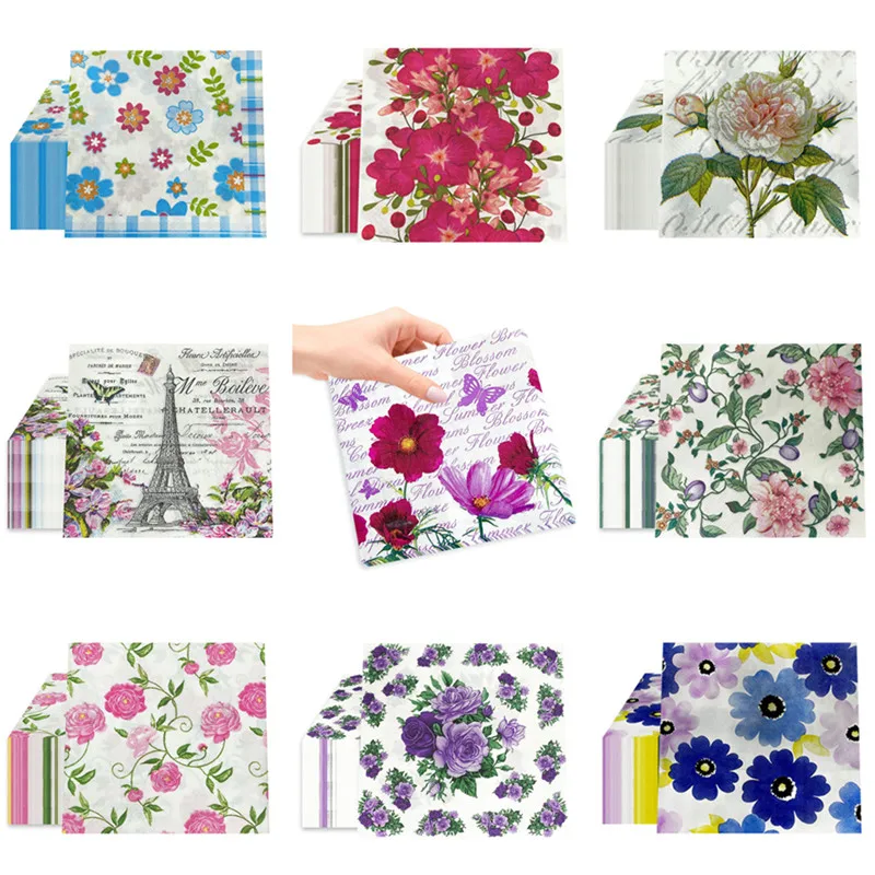 20Pcs/Pack Floral Printed Disposable Paper Napkins Decoration Wedding Party 2-Ply Square Dinner Napkin