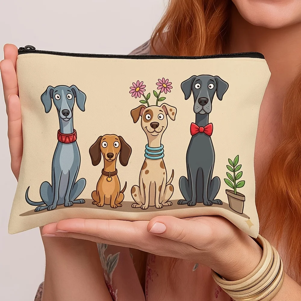 Cute Cartoon Dog Print Pencil Case Animal Pattern Zipper Cosmetic Pouch Portable Travel Storage Bag Gift for Dog Lovers