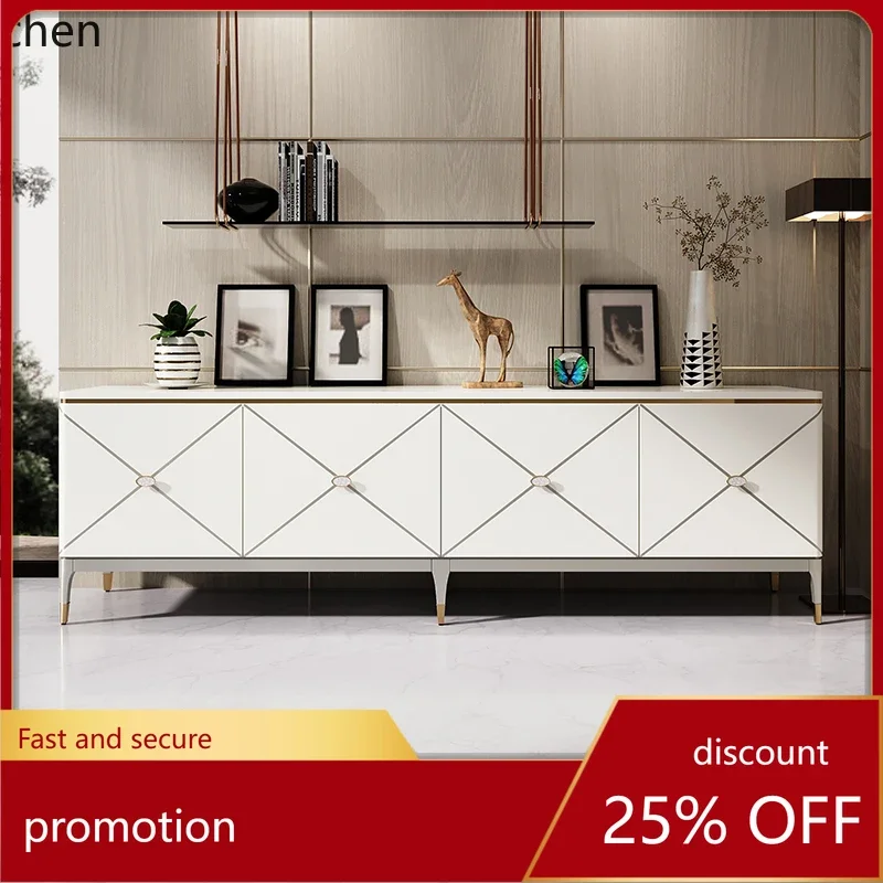 W5.19 American light luxury TV cabinet ivory white piano paint European living room storage solid wood floor cabinet